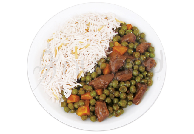 Peas and rice, in melamine plate