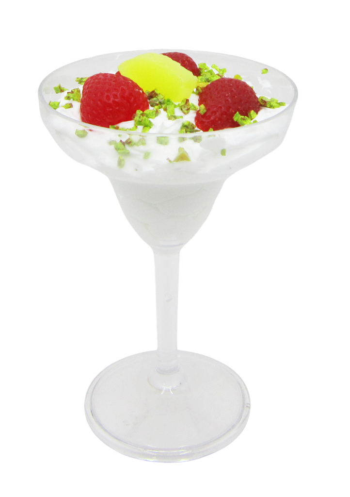 Vanilla Ice cream, with strawberries, in polycarbonate cup