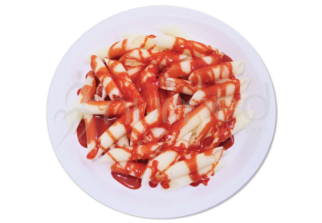 Pasta, Penne, with red sauce, in melamine plate